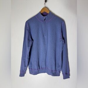 robert talbott Large Blue Purple‎ Stripe Mock 1/4 Zip Sweater Cotton Cashmere
